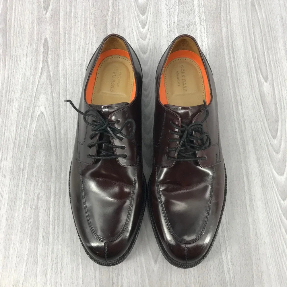 Cole Haan Grand.OS Mens Burgundy Leather Apron Toe Derby Dress Shoes C14204 10 M
